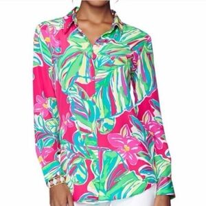 Lilly Pulitzer Pink Floral Isla Blouse Size XSmall